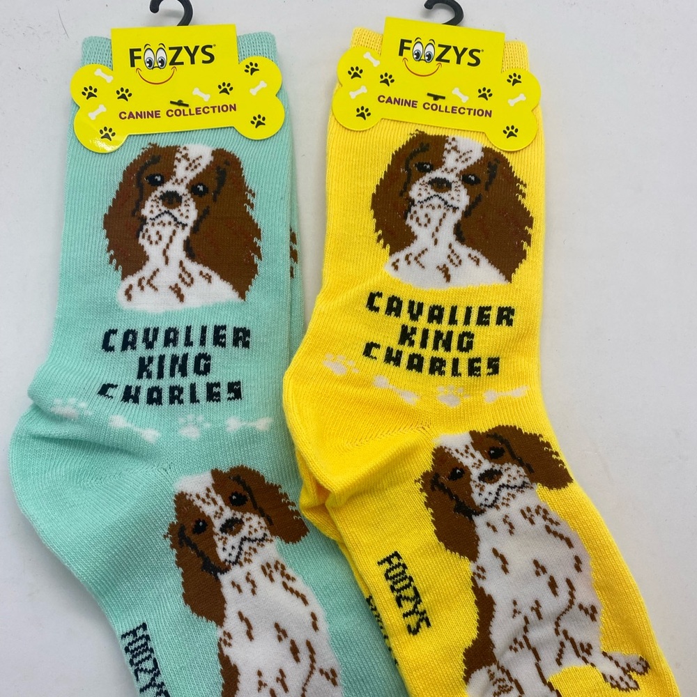 Womens foozys socks kings Charles cavalier 2 pair crew socks